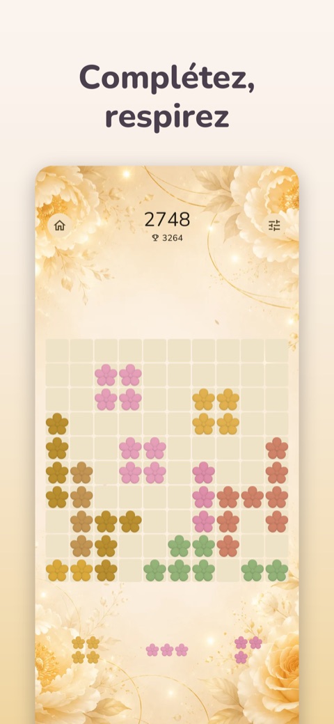 Le jeu avec le skin Bloom d'Or : tuiles fleur sur fond doré