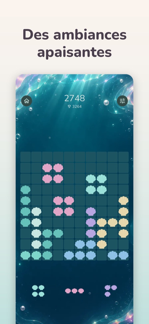 Le jeu avec le skin Nacre : tuiles coquillage aux reflets nacrés